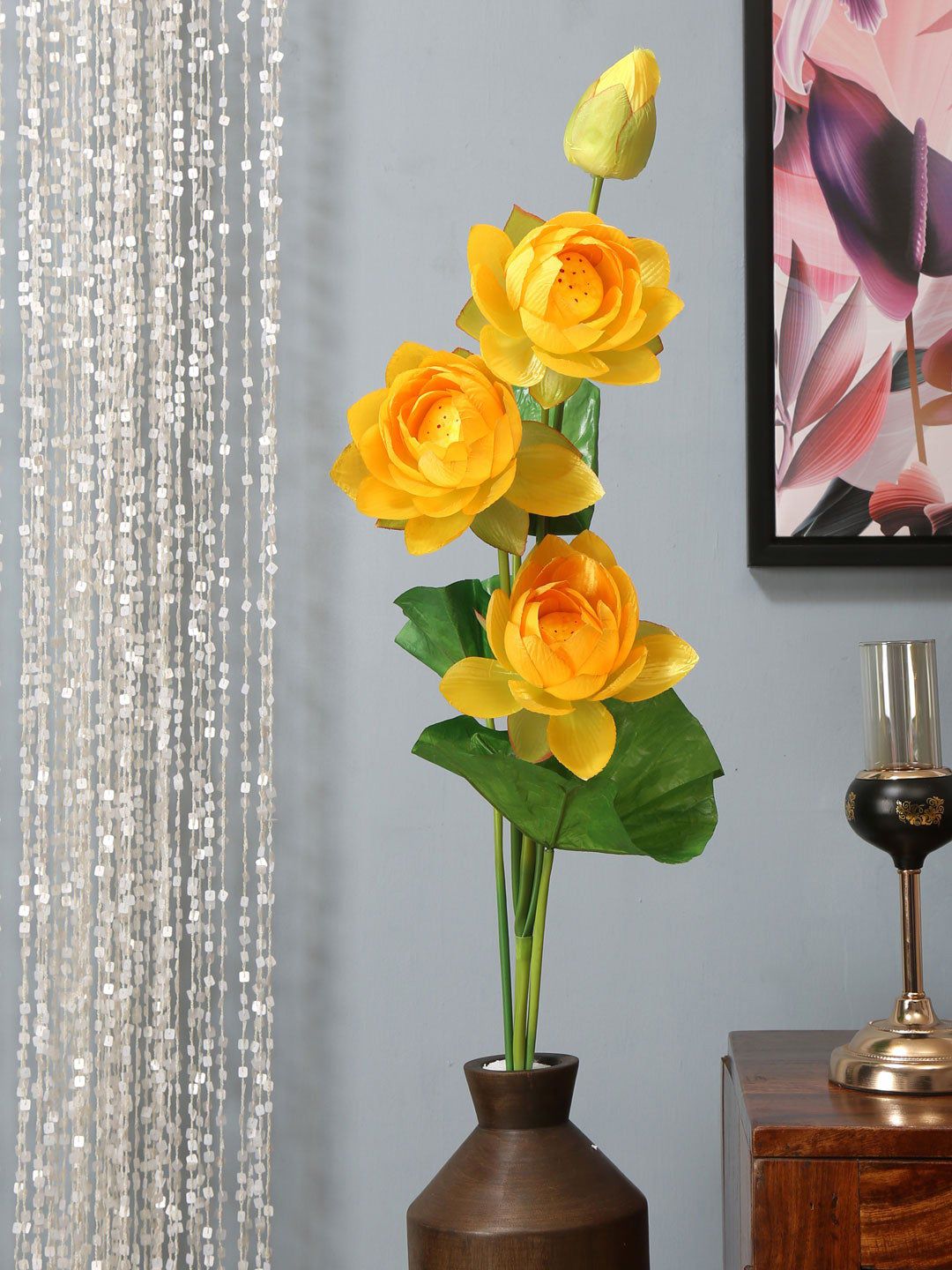 Athome by Nilkamal Yellow & Green Artificial Stick Lotus Flower Price in India