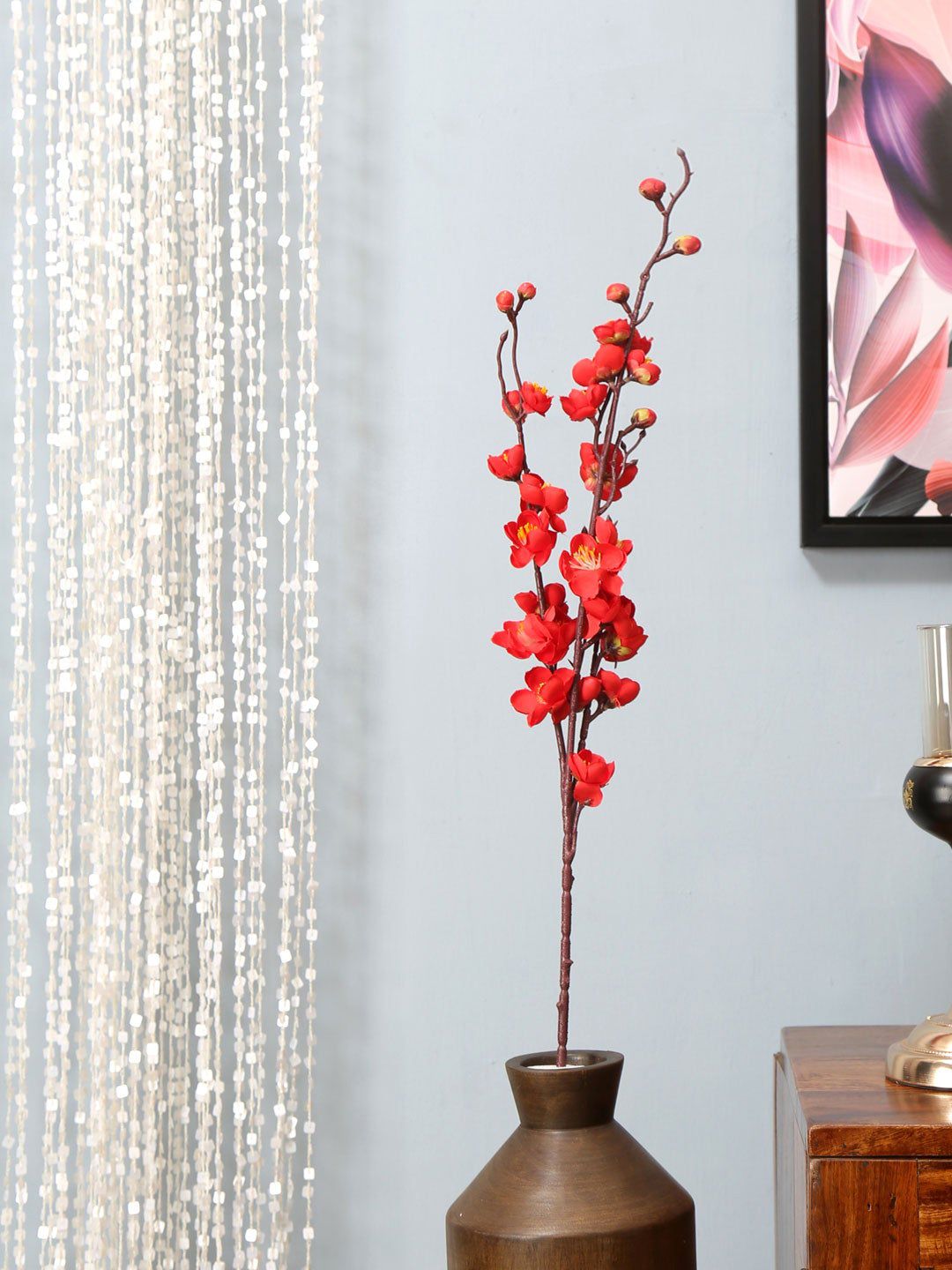 Athome by Nilkamal Red Artificial Stick Plum Blossom Flower Price in India