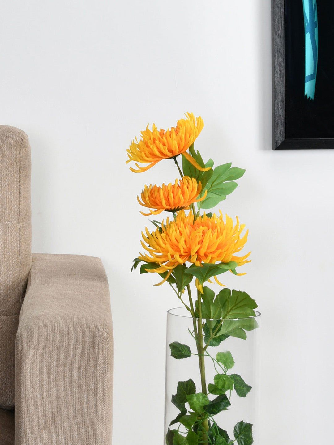 Athome by Nilkamal Yellow & Green Artificial Chrysanthemum Stick Flower Without Pot Price in India