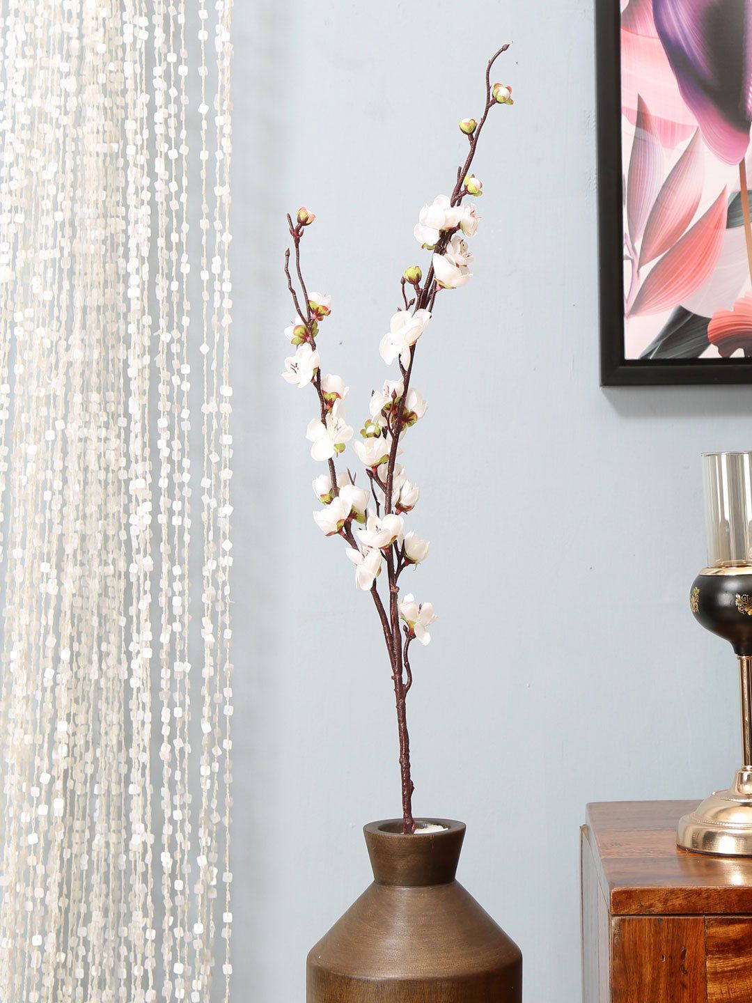 Athome by Nilkamal Artificial Stick Plum Blossom White Flower Price in India