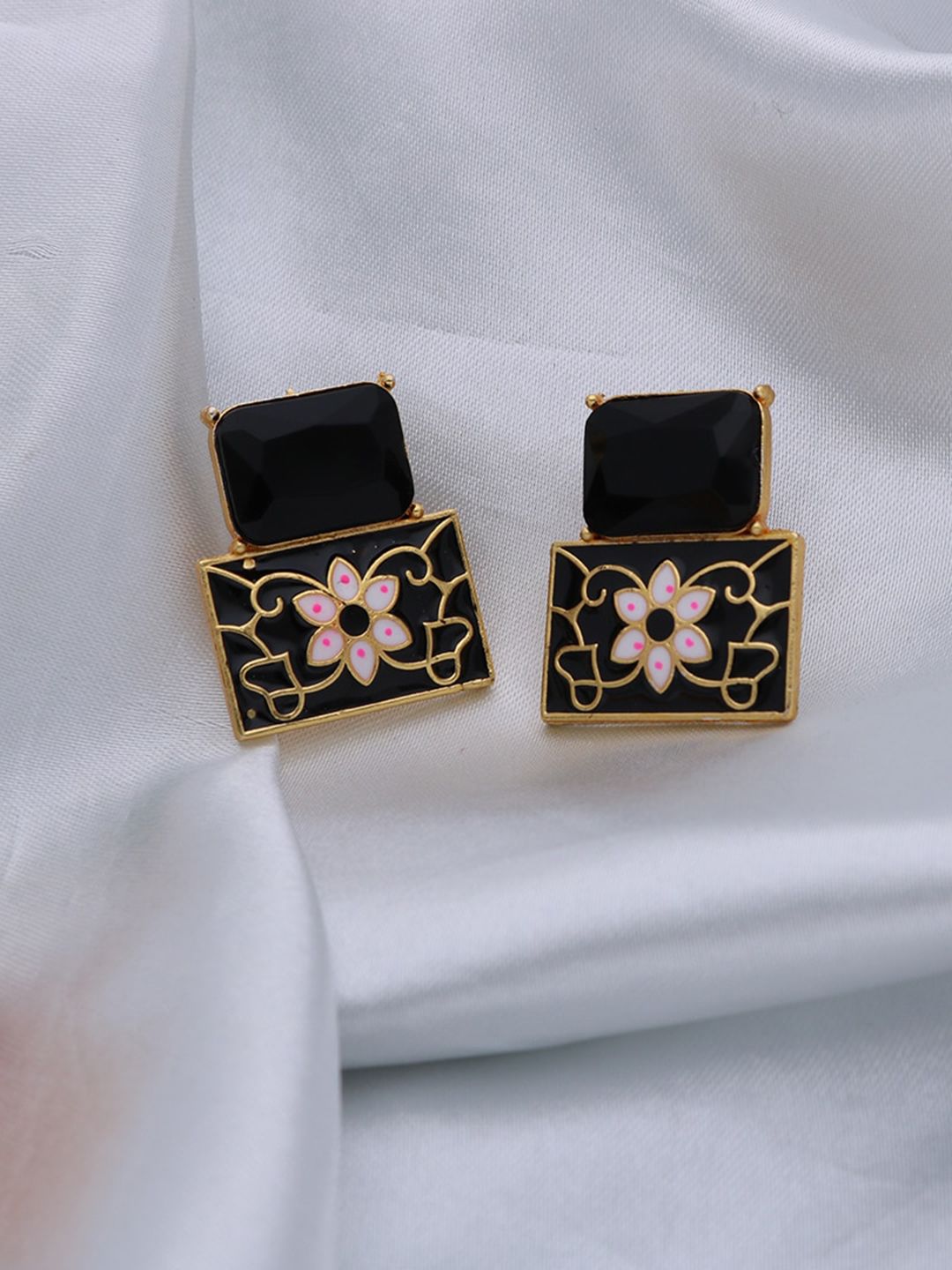 MORKANTH JEWELLERY Black & Gold Plated Handcrafted Square Studs Earrings Price in India