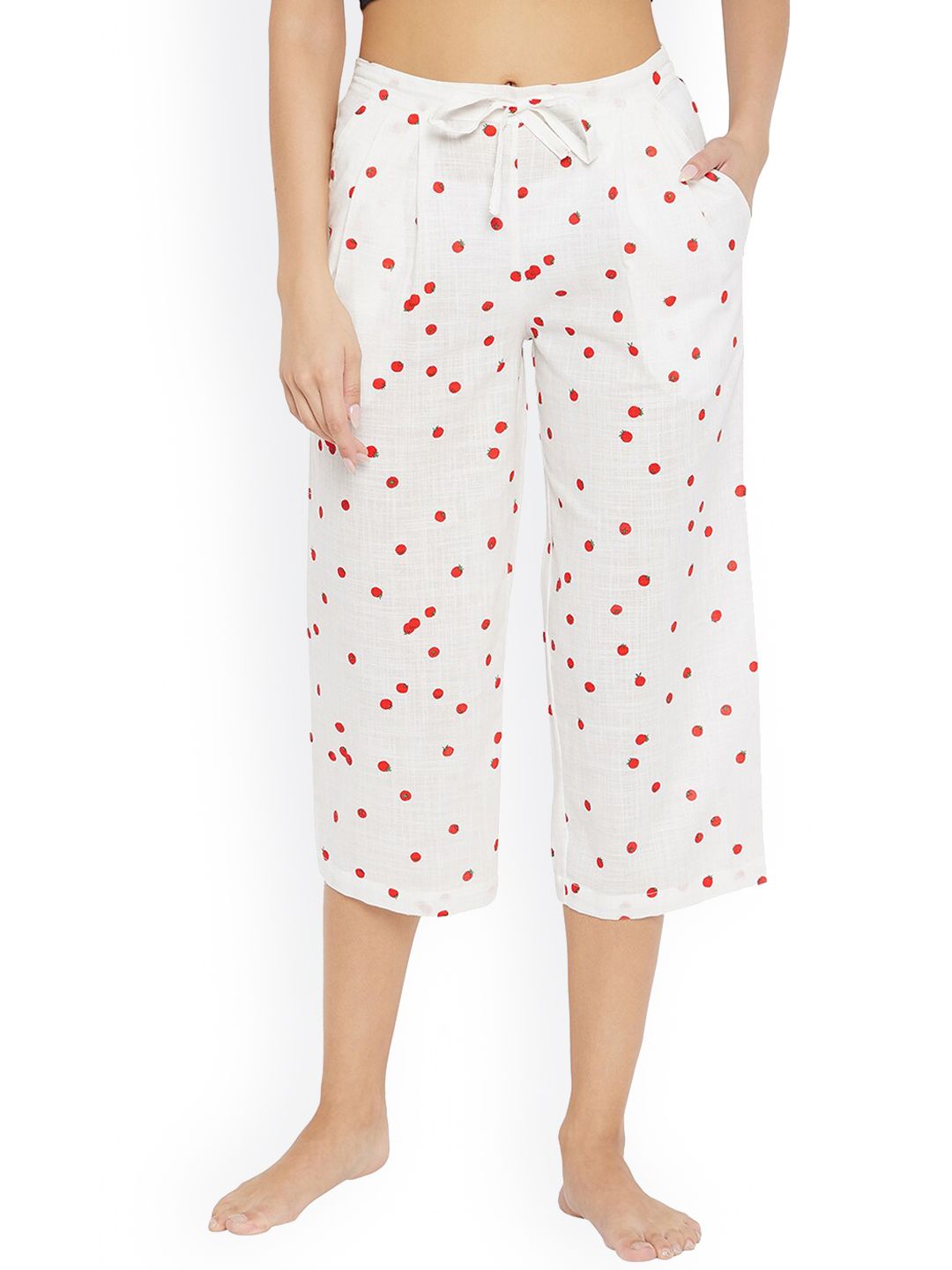 Style SHOES Women White & Red Printed Cropped Lounge Pant Price in India