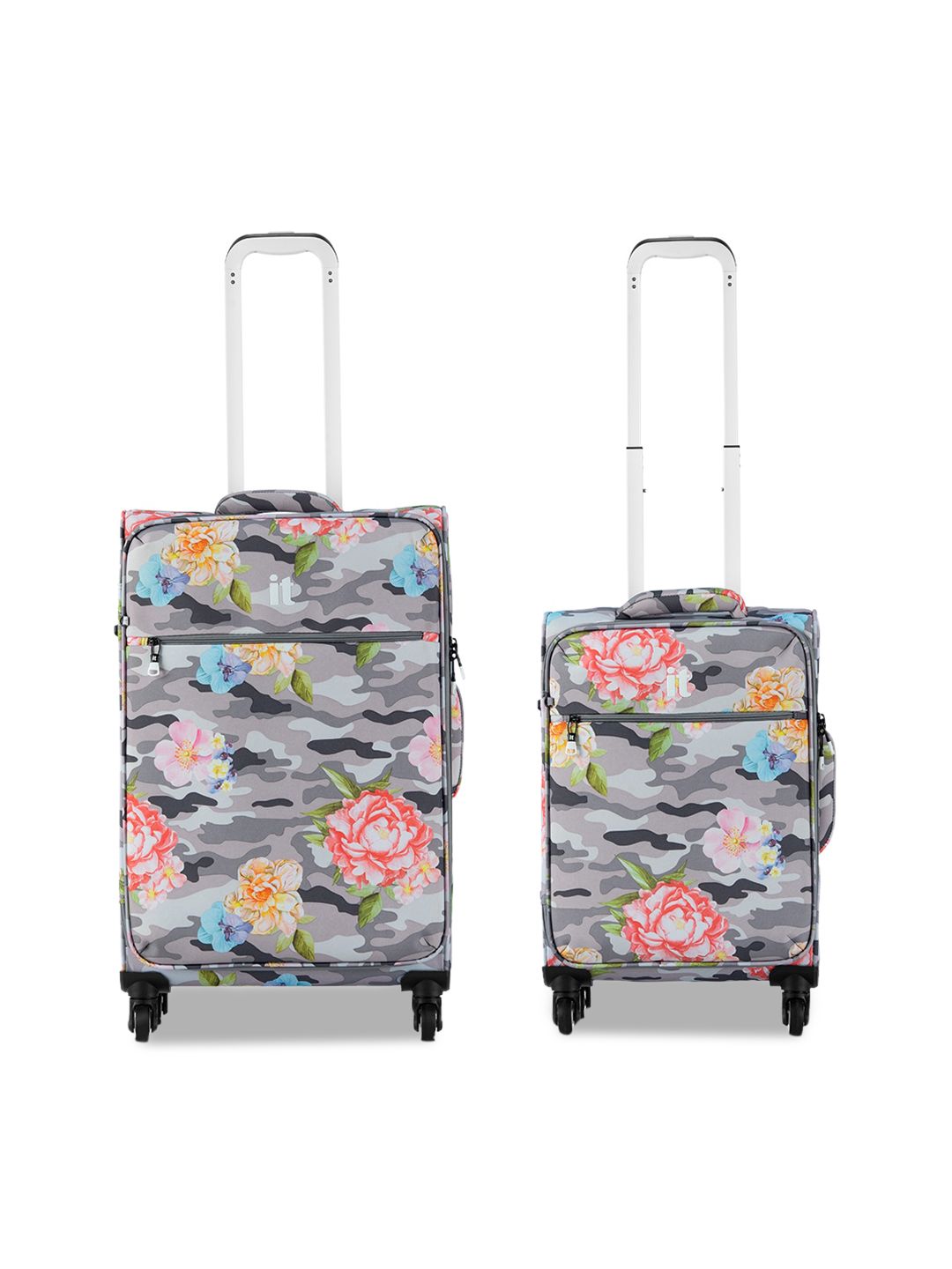 IT luggage Set of 2 Grey & Blue Printed Soft-Side Trolley Bags Price in India
