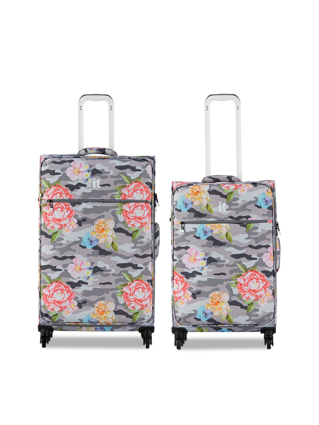 IT luggage Set Of 2 Grey & Pink Printed 360-Degree Rotation Cabin Trolley Bag Price in India