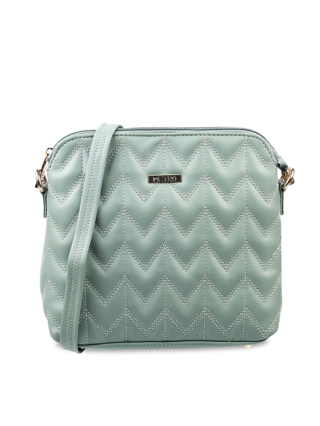 Metro Green Textured Structured Sling Bag with Quilted Price in India