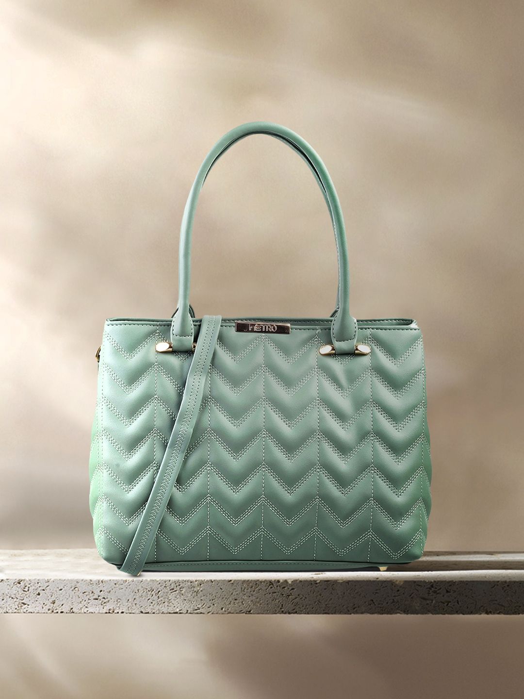 Metro Green Textured Structured Shoulder Bag Price in India