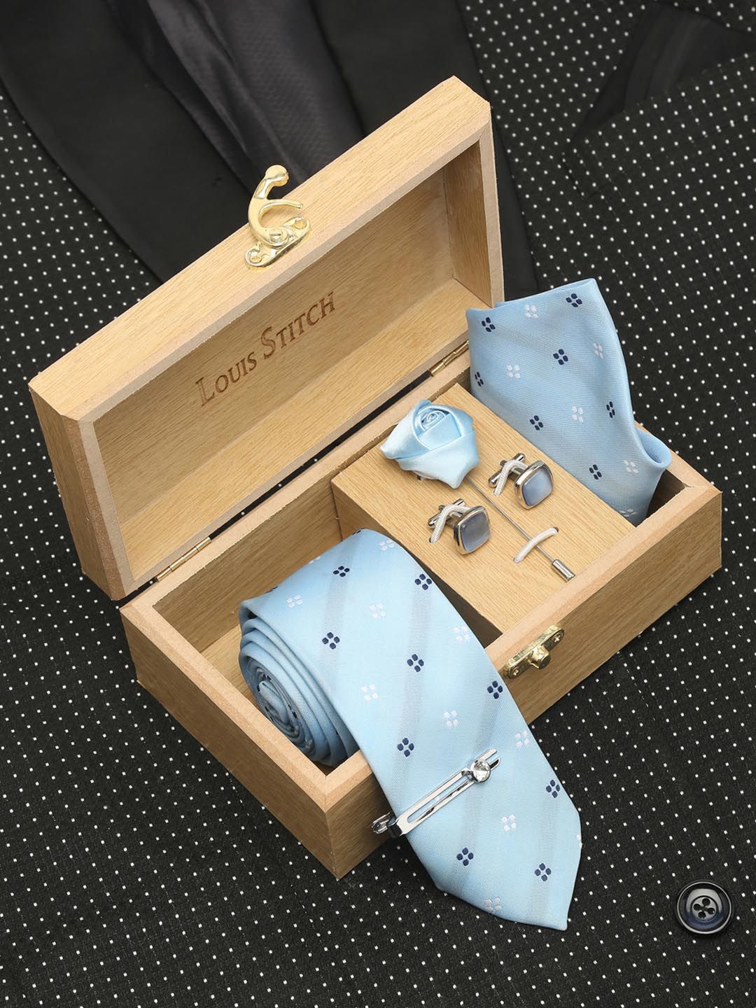LOUIS STITCH Men Italian Silk Necktie Accessory Gift Set
