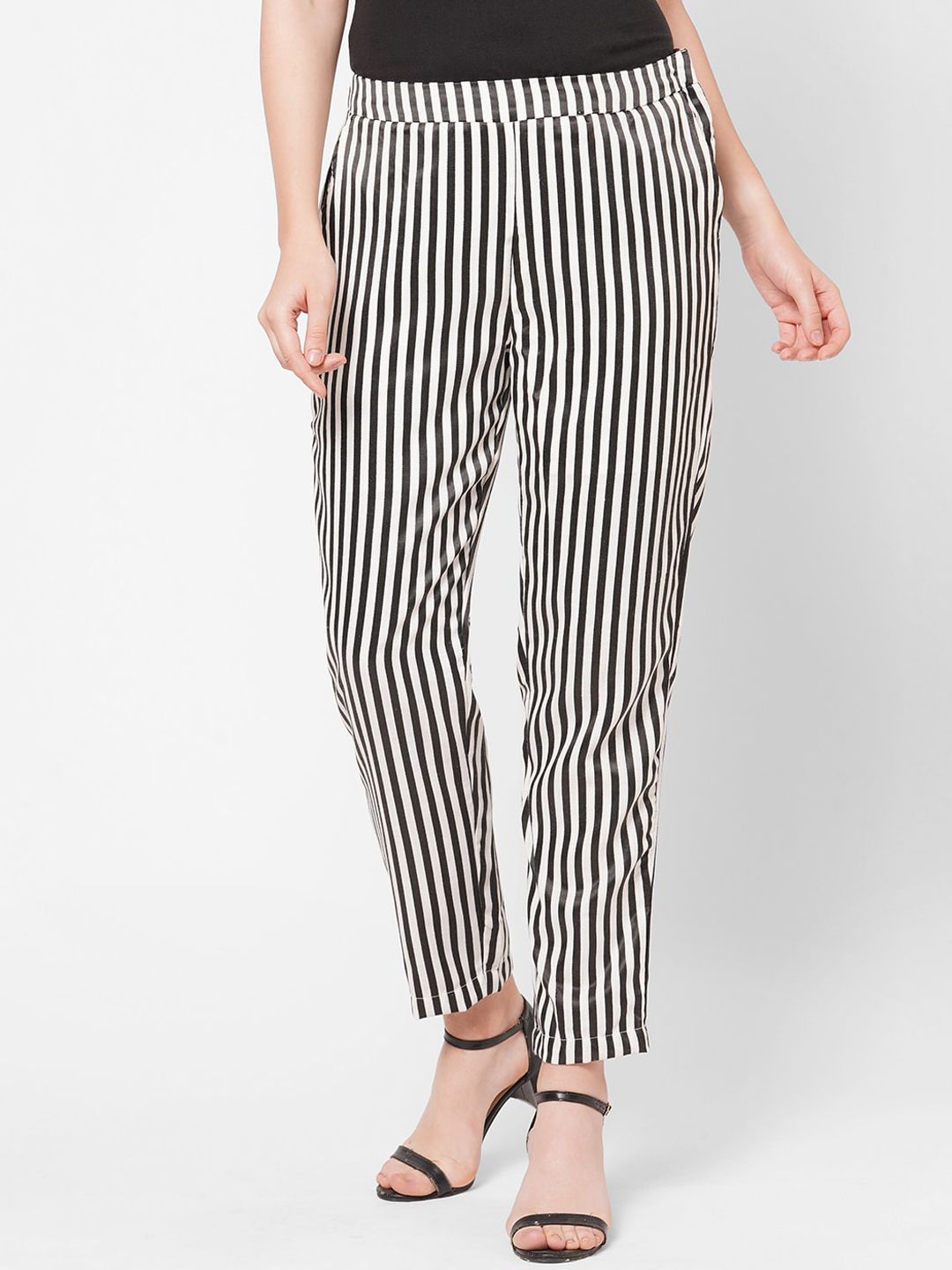 109F Women Black Striped Relaxed Trousers Price in India