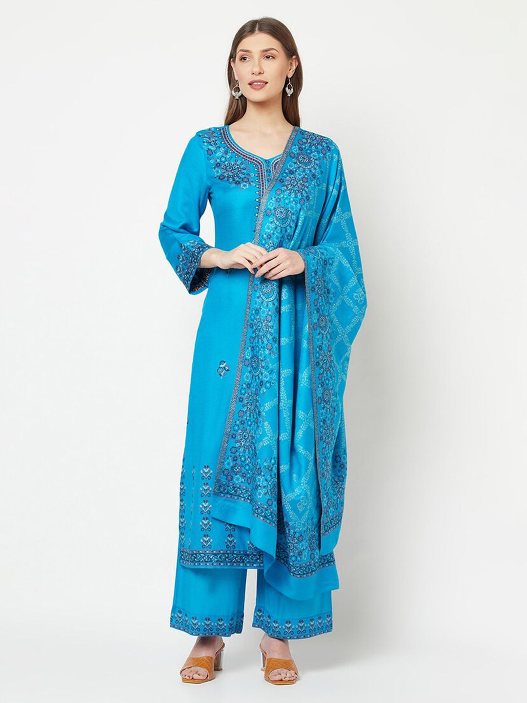 Safaa Blue Unstitched Winter Dress Material Price in India