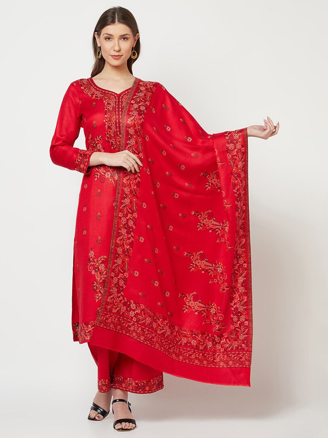 Safaa Women Red Woven Design Unstitched Dress Material Price in India