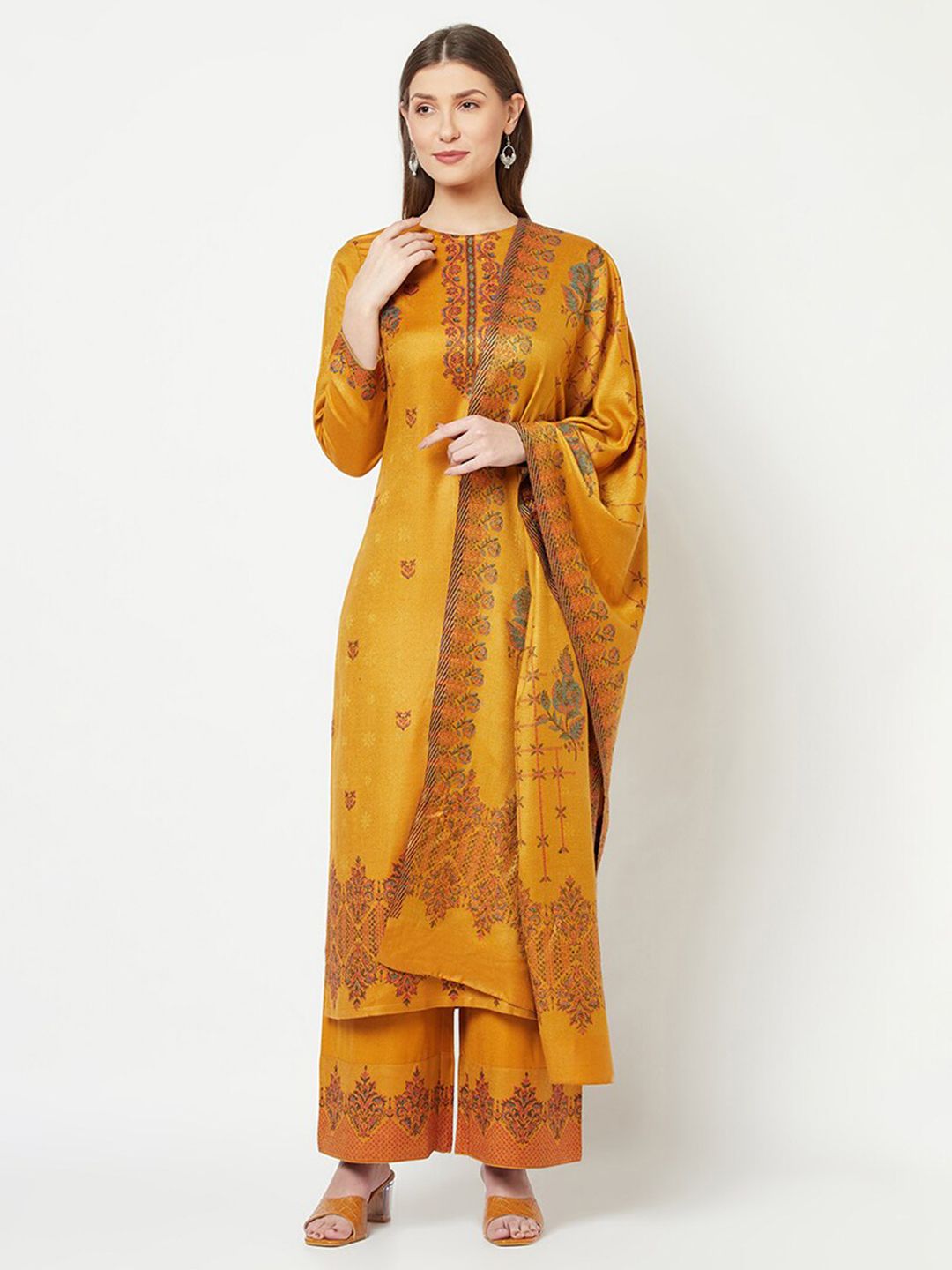 Safaa Mustard & Red Viscose Rayon Unstitched Dress Material Price in India