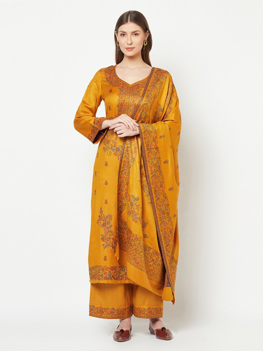 Safaa Women Mustard Woven Design Wool Unstitched Dress Material Price in India