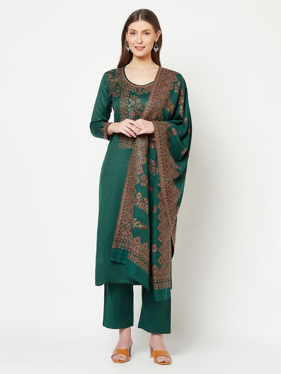 Safaa Green & Red Viscose Rayon Unstitched Dress Material Price in India