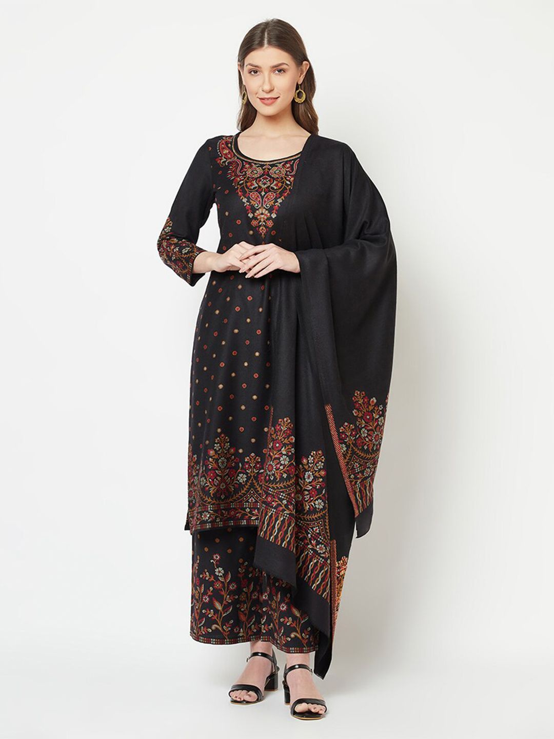 Safaa Black & Red Viscose Rayon Unstitched Dress Material Price in India