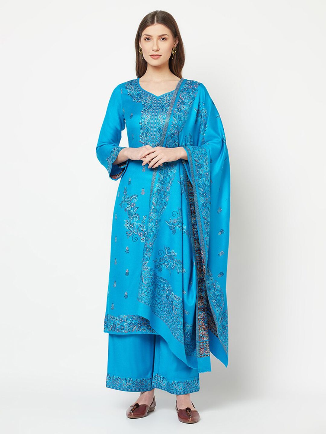 Safaa Blue & White Winter Unstitched Dress Material Price in India