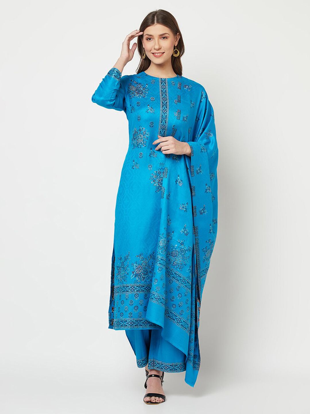 Safaa Blue Winter Unstitched Dress Material Price in India