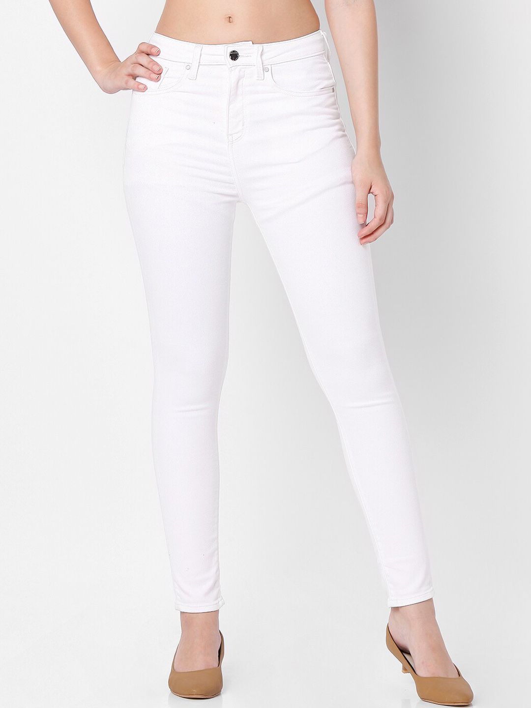 SPYKAR Women White Super Skinny Fit High-Rise Stretchable Jeans Price in India