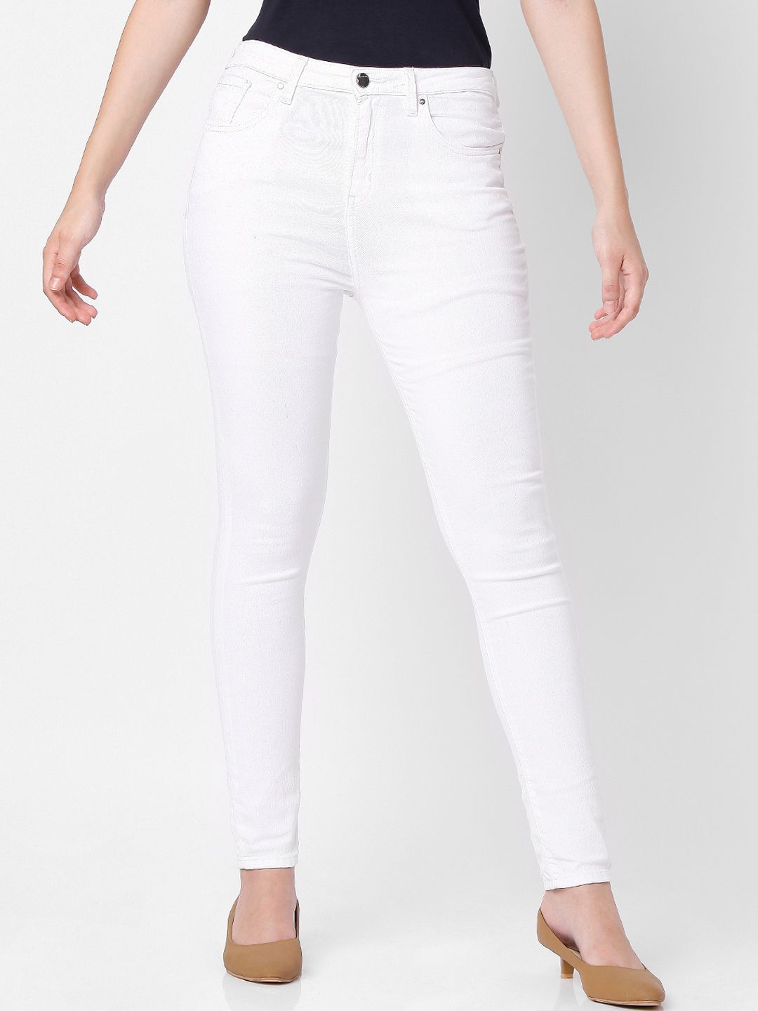 SPYKAR Women White Super Skinny Fit High-Rise Stretchable Jeans Price in India
