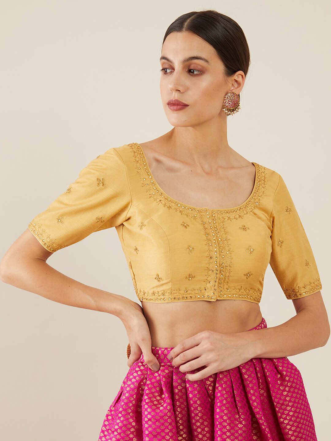 Soch Gold-Coloured Embroidered Blouse Price in India