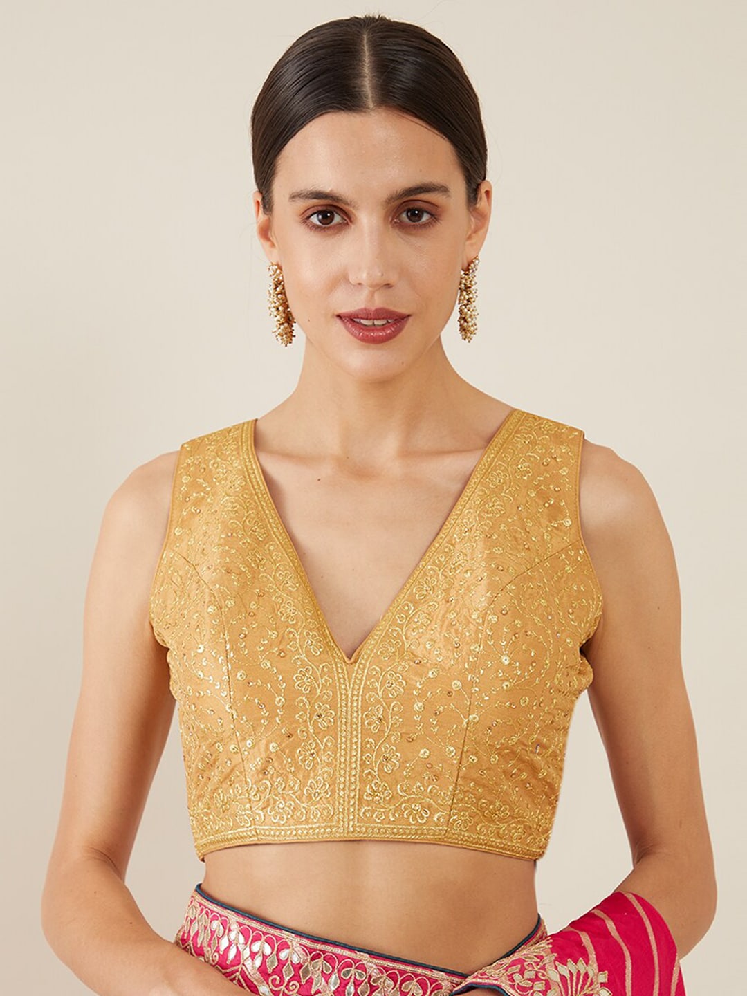 Soch Women Yellow Embroidered Readymade Saree Blouse Price in India
