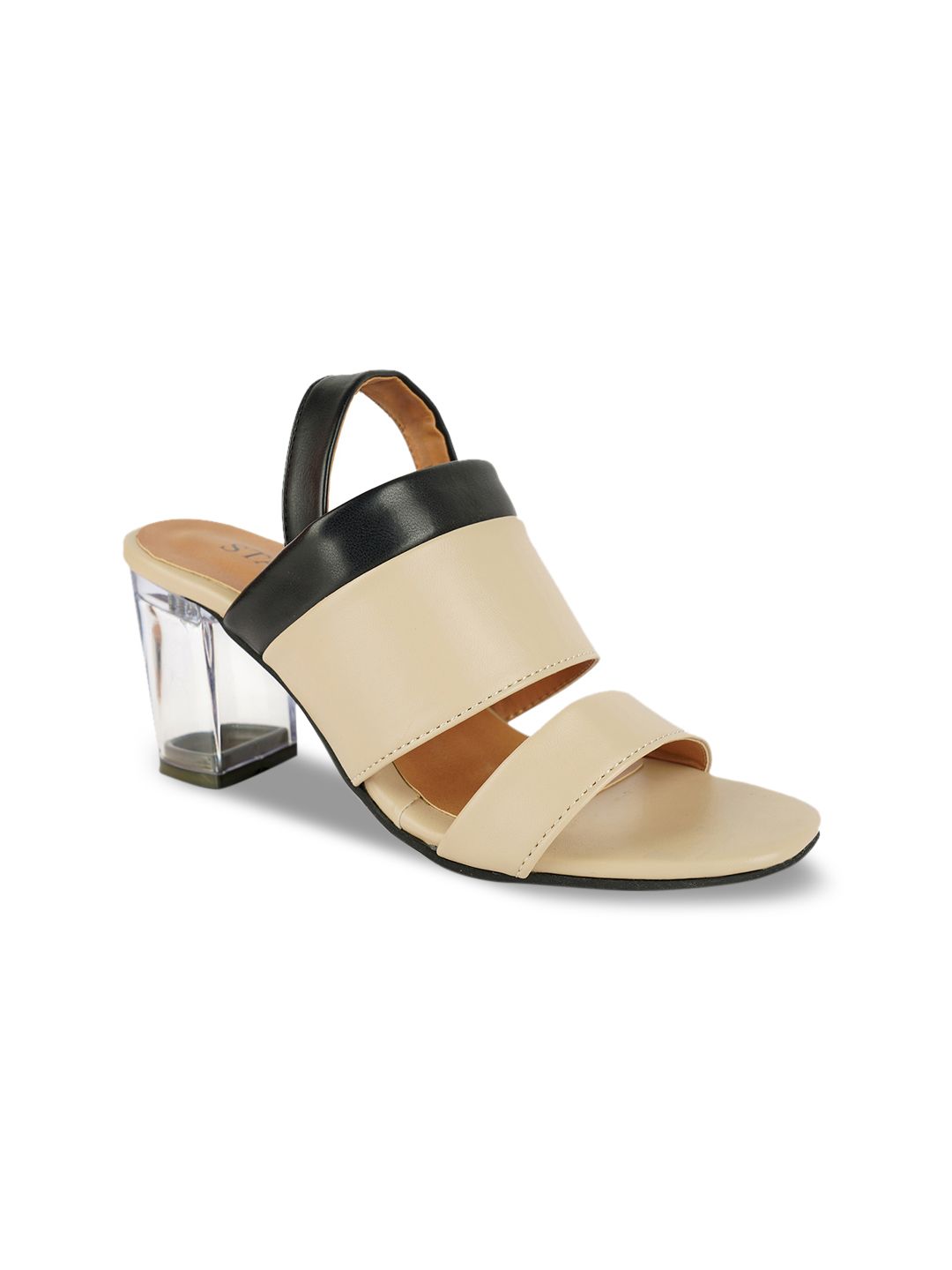 STALK Beige & Black Colourblocked Block Sandals Price in India