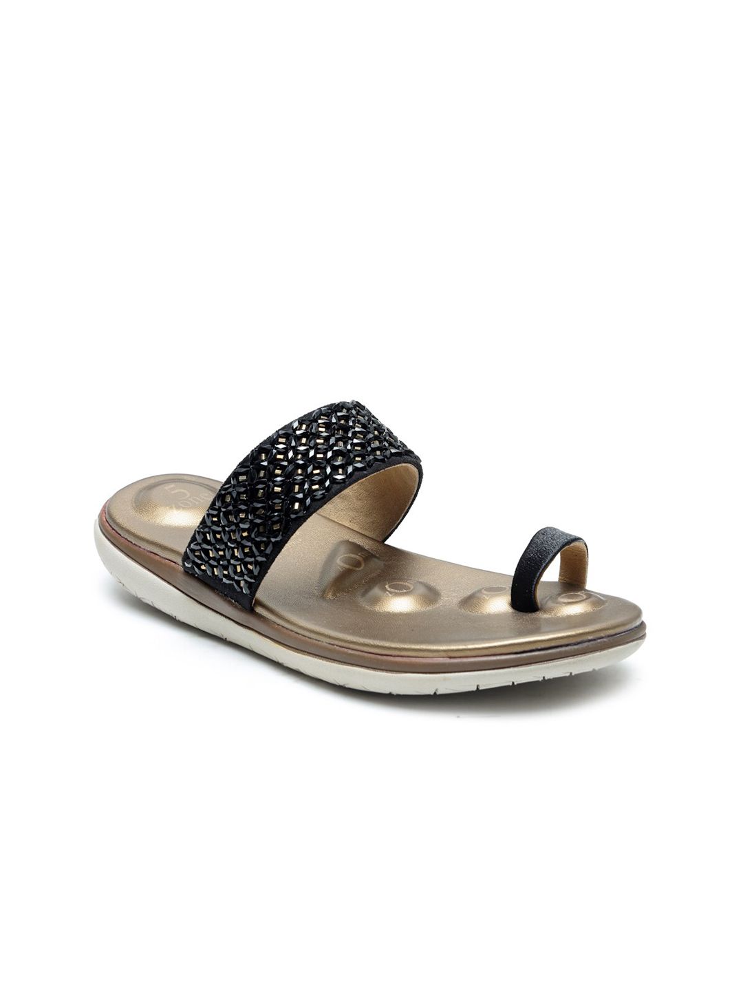 VON WELLX GERMANY Women Black & Gold-Toned Embellished Slip-On Price in India