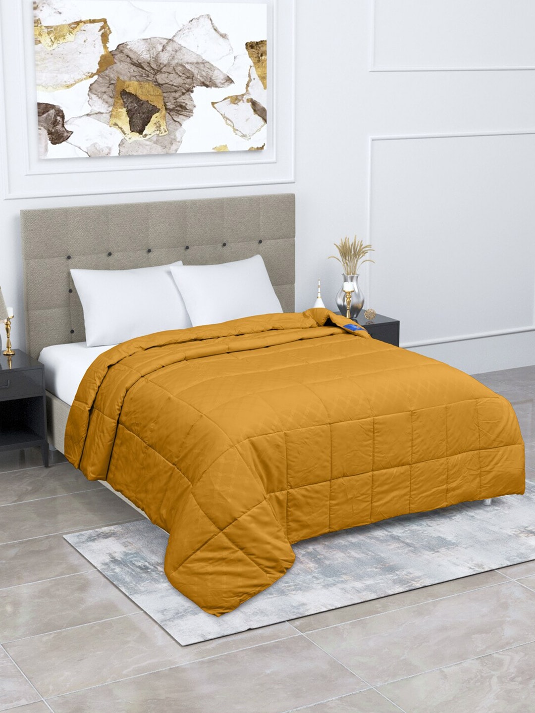 BOMBAY DYEING Mustard 500 GSM Double Bed Solid Heavy Winter Quilt Price in India