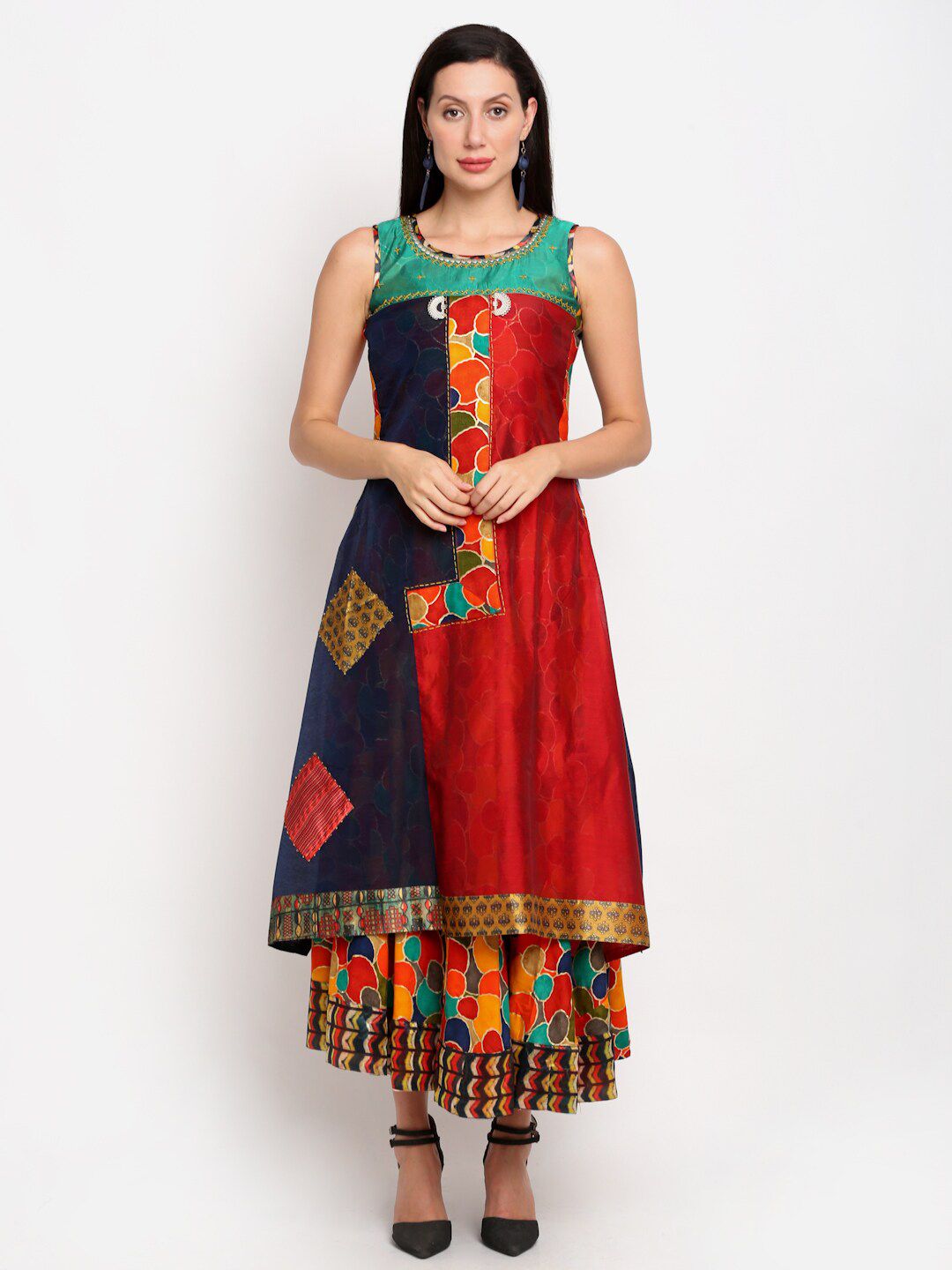 Lovely Lady Multicoloured Ethnic Motifs Ethnic Maxi Dress Price in India