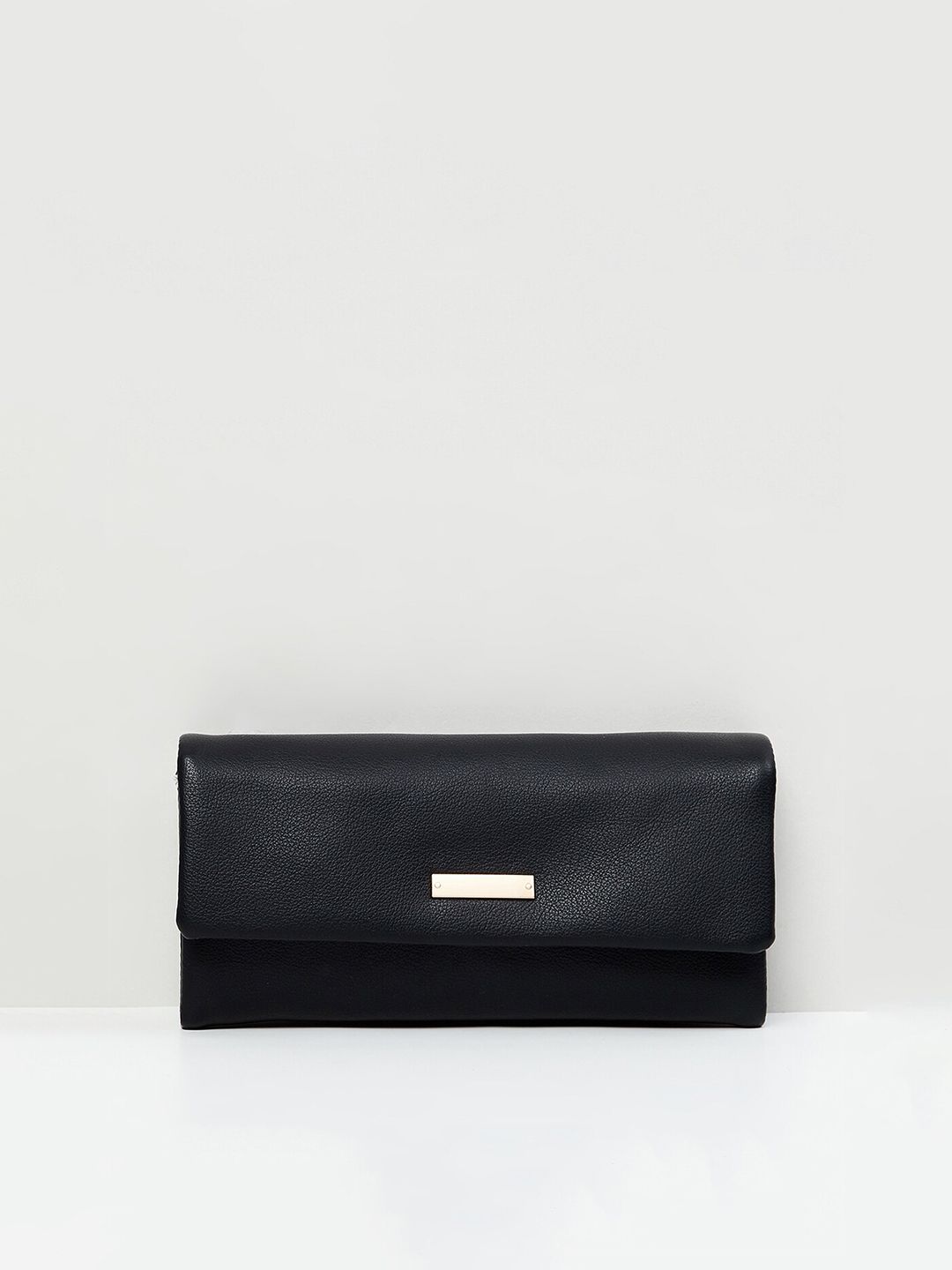 max Women Black PU Envelope Wallet Price in India