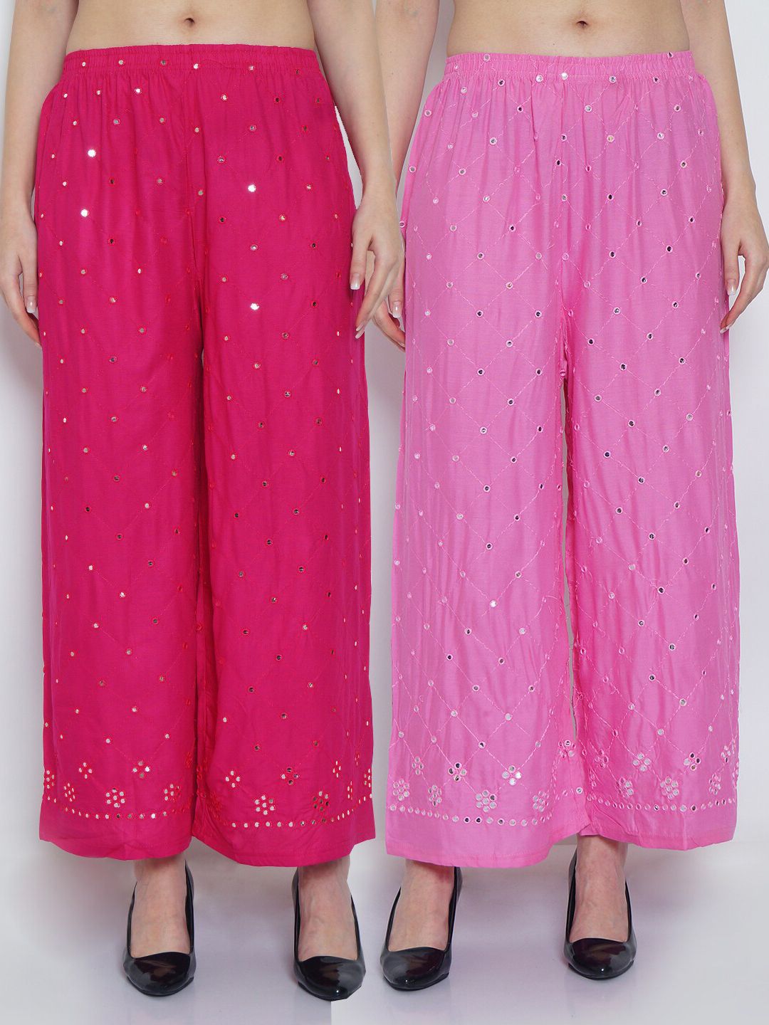 GRACIT Women Pink Set Of 2 Embellished Straight Fit Palazzo Price in India