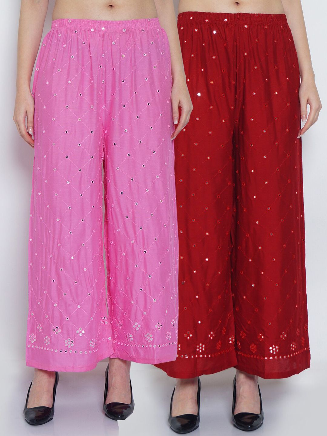 GRACIT Women Pink & Maroon Set Of 2 Embellished Straight Fit Palazzo Price in India