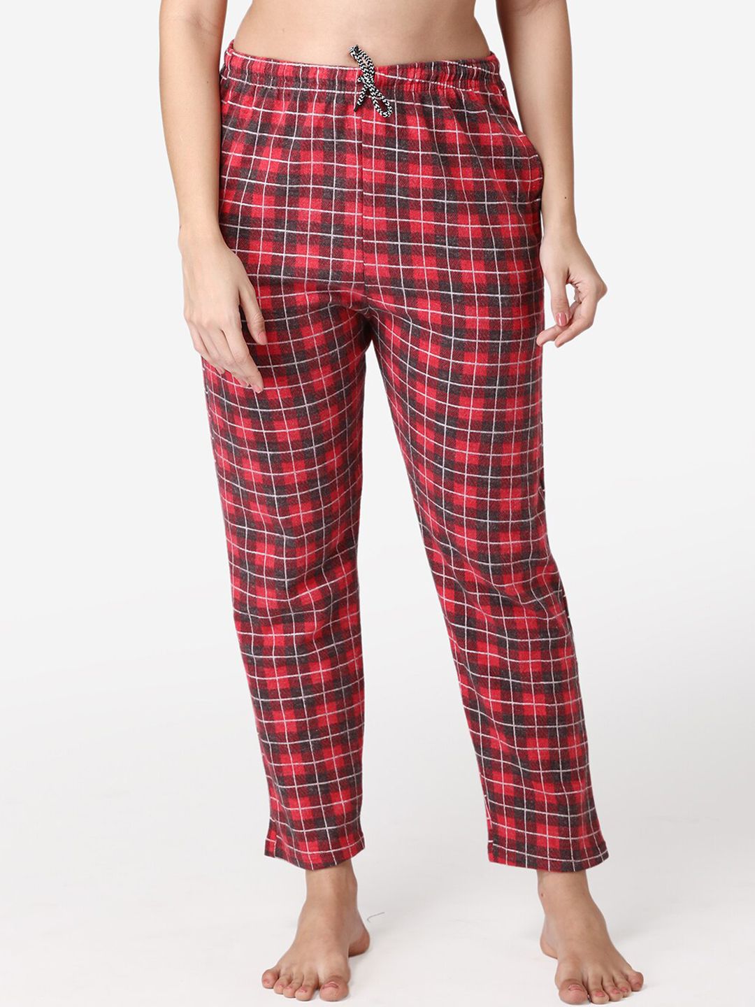 ABELINO Women Red Checked Pure Cotton Lounge Pant Price in India