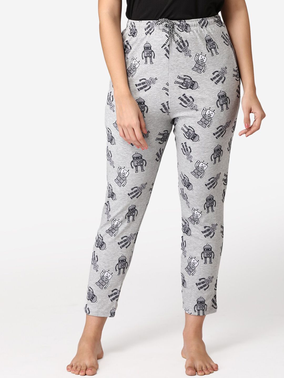 ABELINO Women Grey Printed Pure Cotton Lounge Pants Price in India