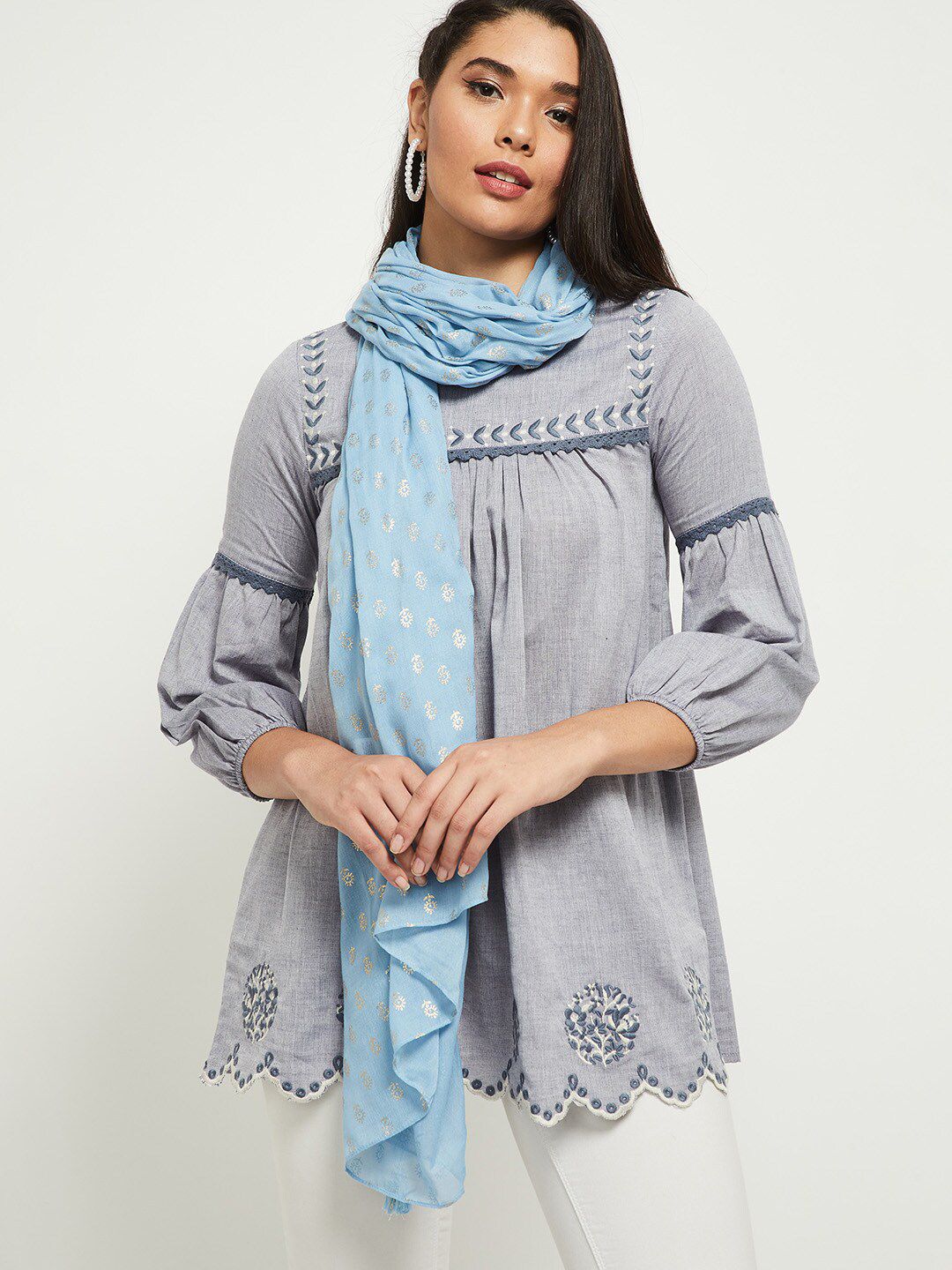 Max Women Blue Printed Scarf Price in India