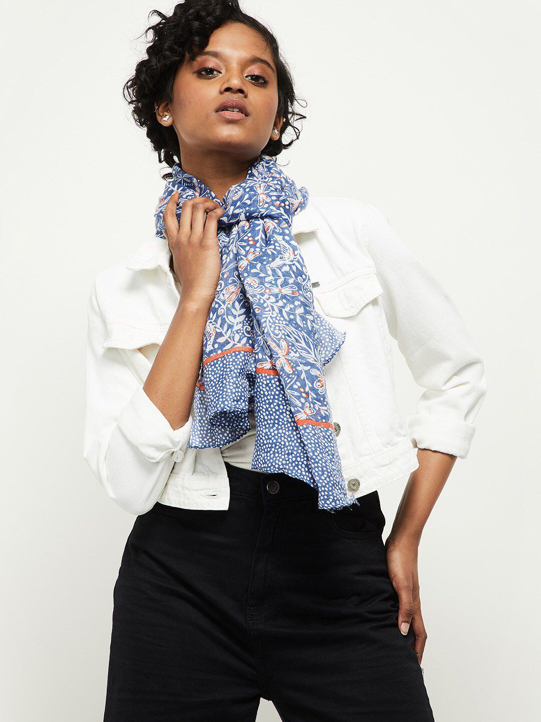 max Women Blue & White Printed Scarf Price in India