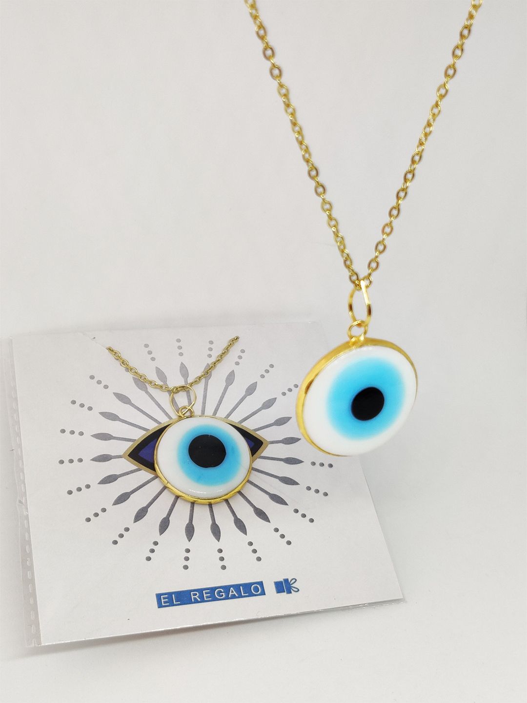 EL REGALO Blue & Gold-Toned Statement Evil Eye Chain Price in India