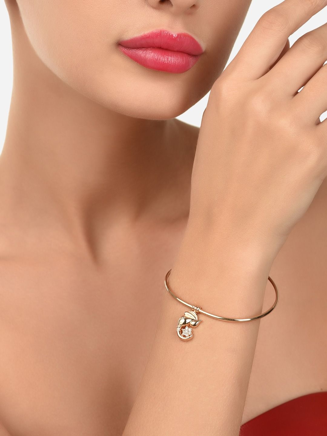 Zaveri Pearls Women Rose Gold & White Brass Cubic Zirconia Kada Bracelet Price in India