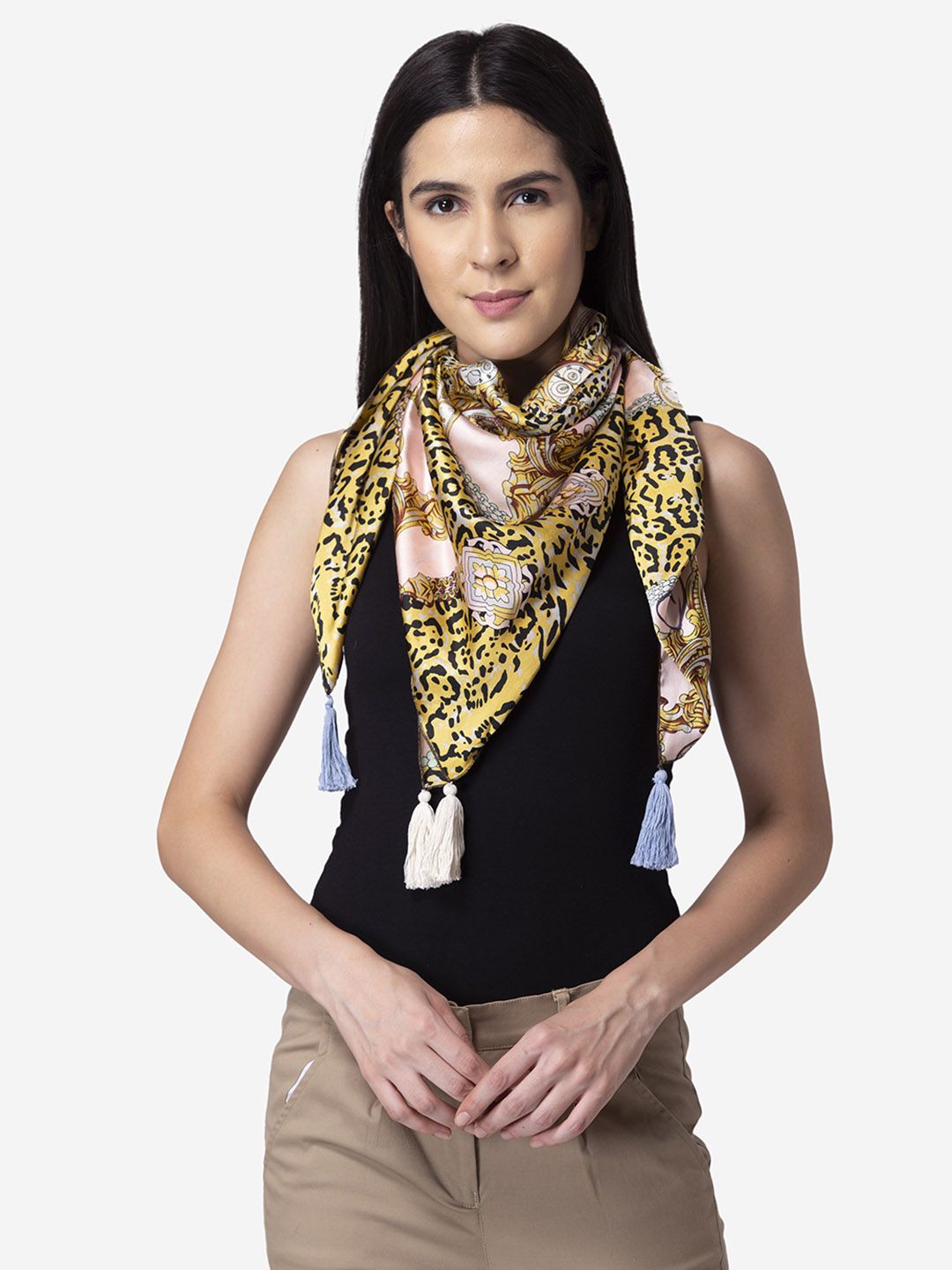 Modriba Women Pink & Yellow Printed Scarf Price in India