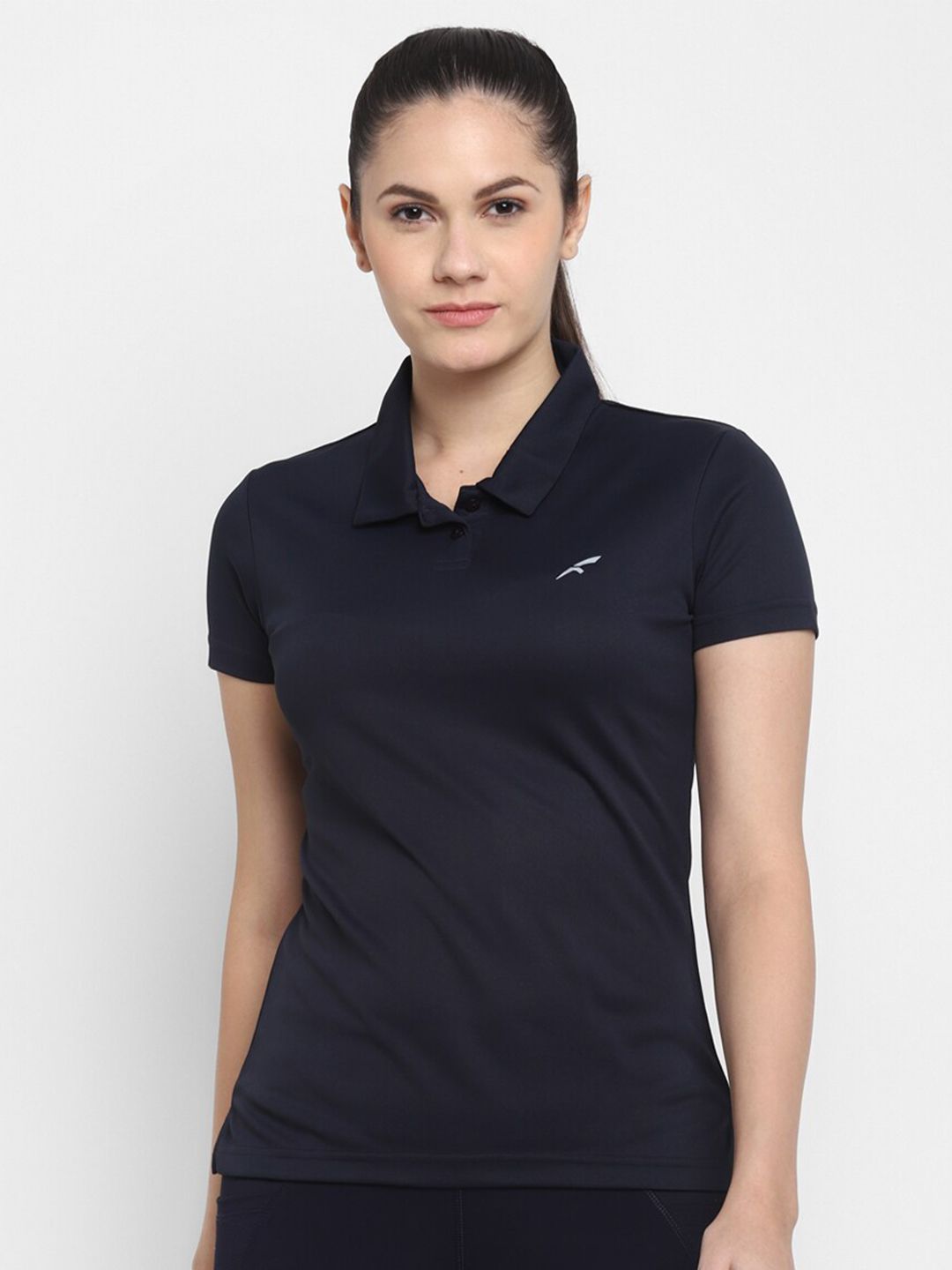FURO by Red Chief Women Navy Blue Polo Collar T-shirt Price in India