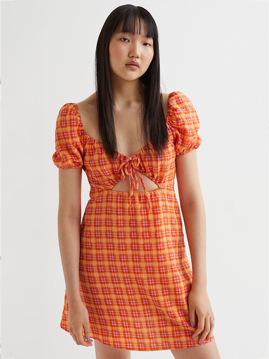 h&m orange and pink dress Ladies - Light Orange/Paisley Cutout Halterneck Dress - Size: XXL
