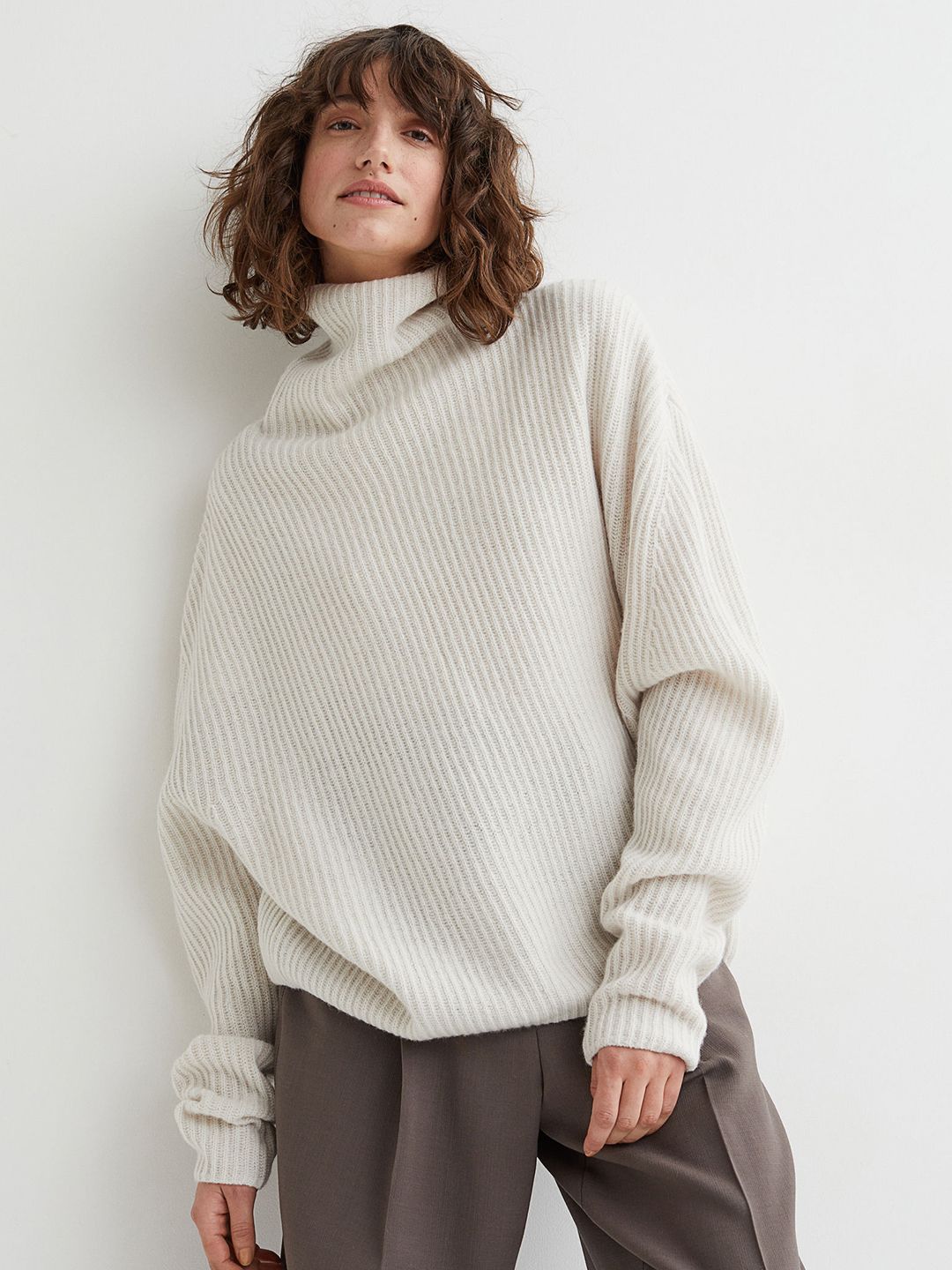H&M White Rib-Knit Wool Jumper Price in India