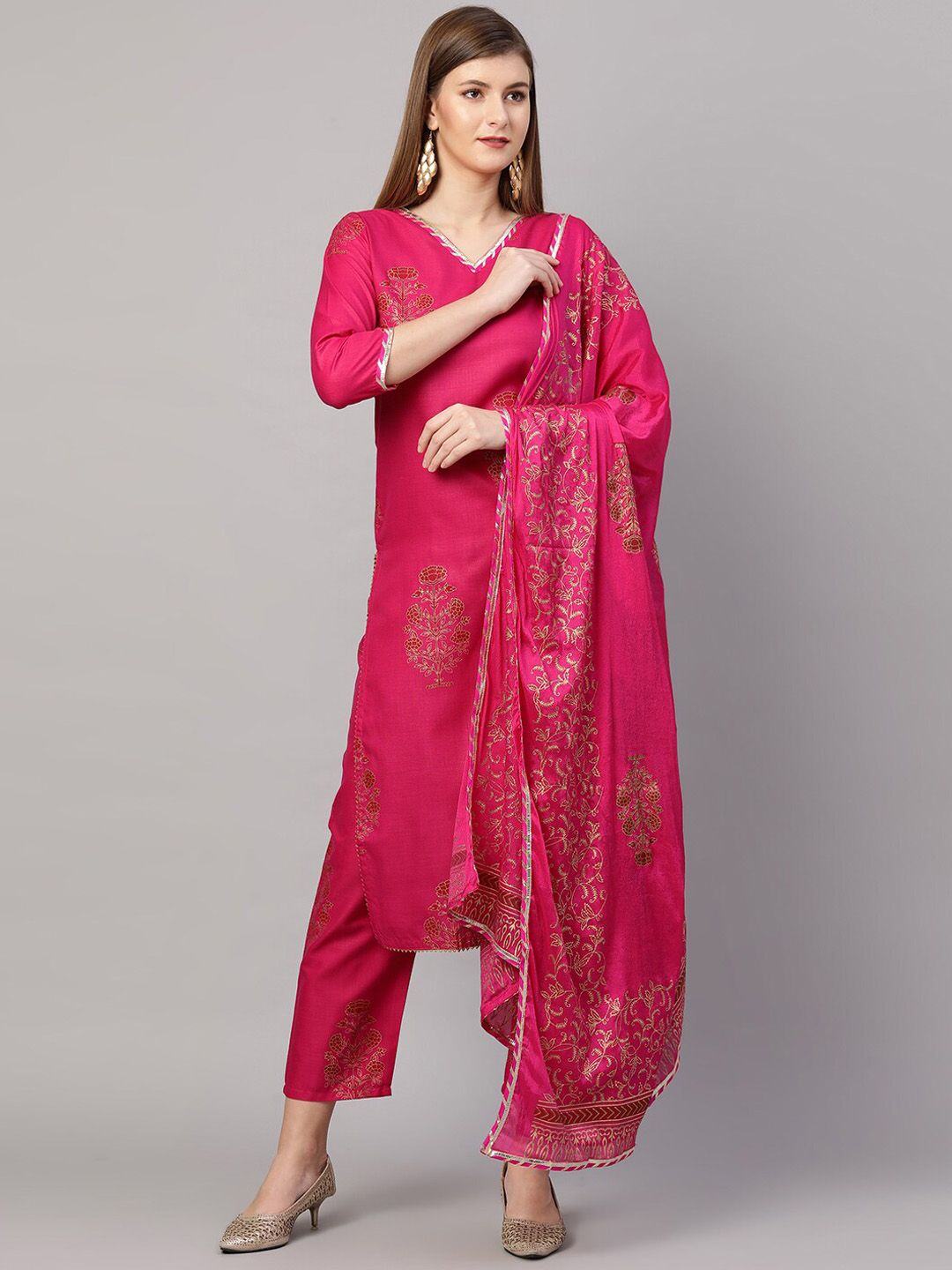 KALINI Women Pink Ethnic Motifs Printed Kurta with Pyjamas & With Dupatta Price in India