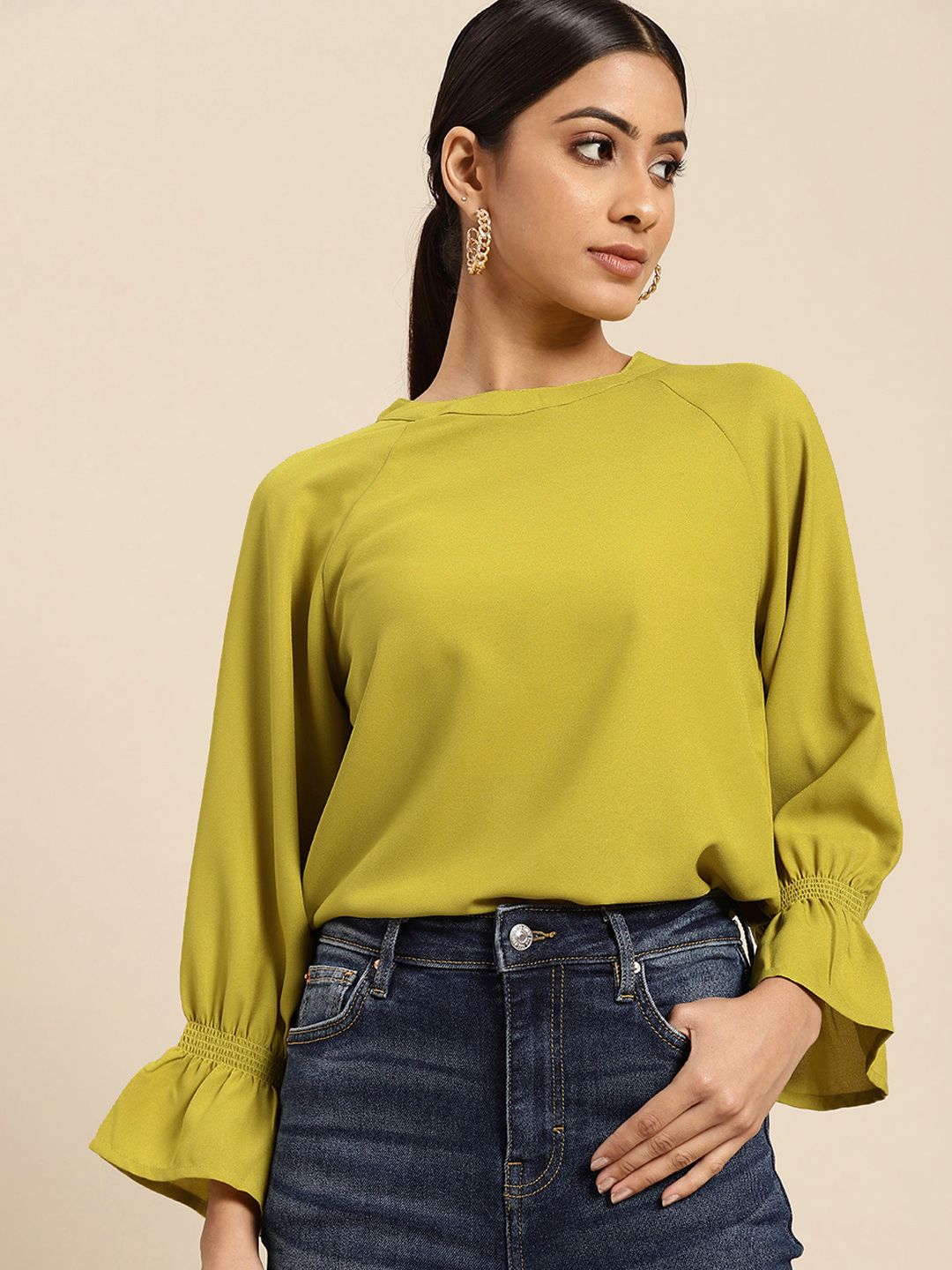 all about you Women Lime Green Solid Top Price in India