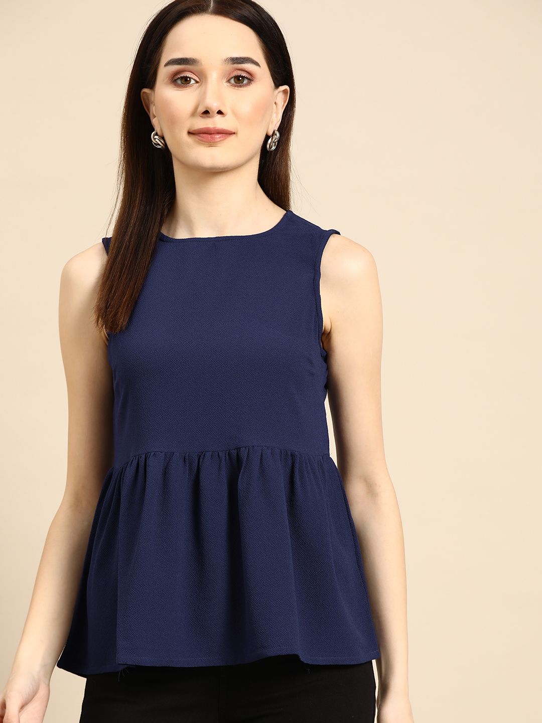 all about you Medieval Blue Solid Peplum Top Price in India