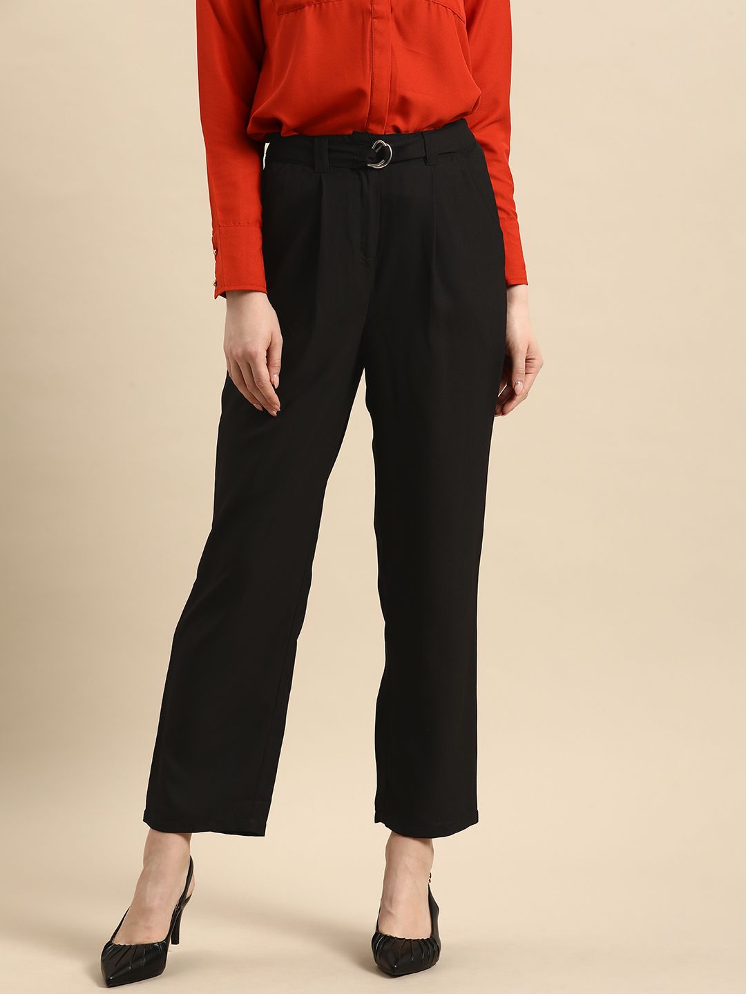 all about you Women Black Pleated Trousers Price in India