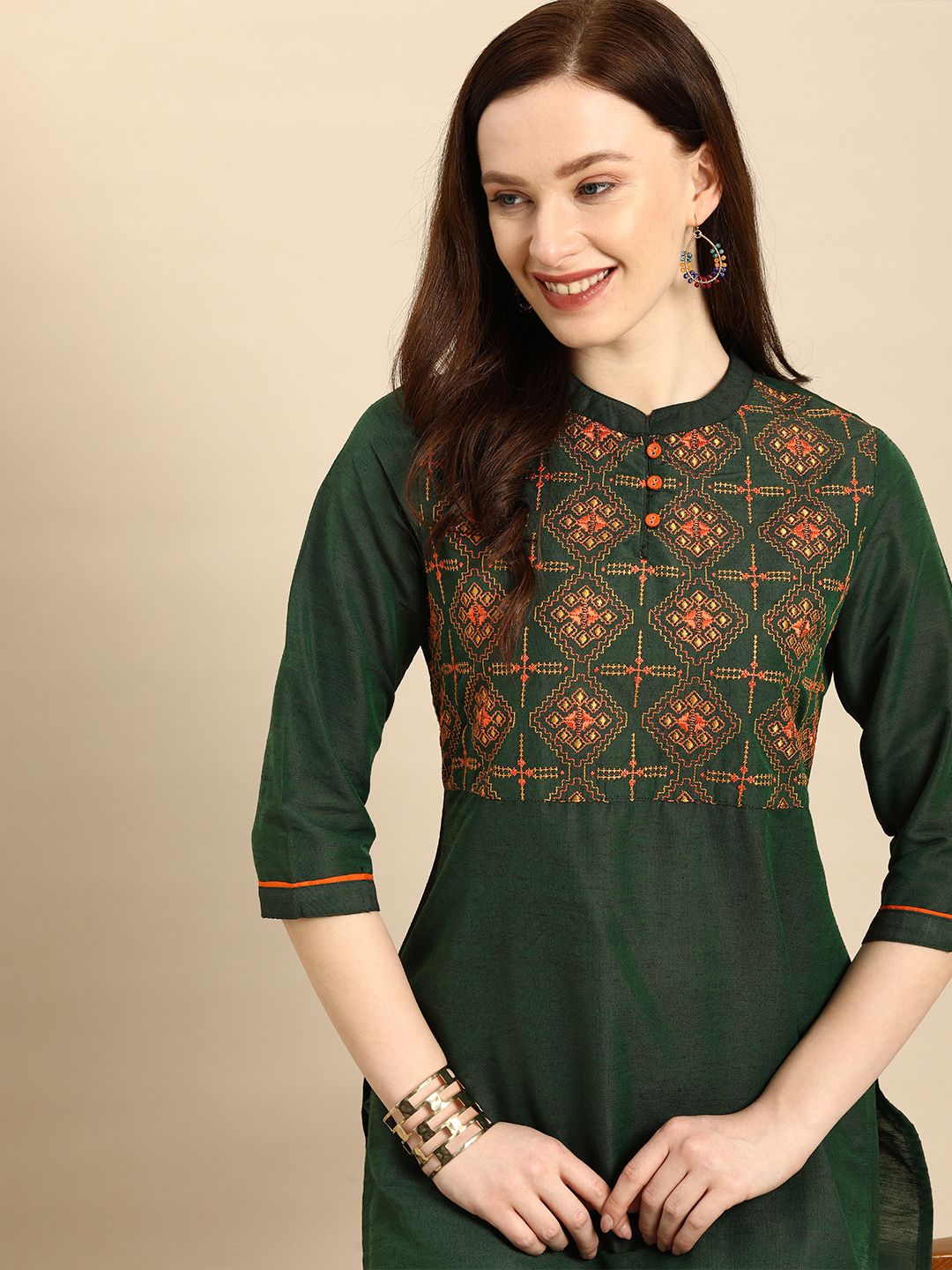 all about you Women Green Embroidered Kurta with Trousers