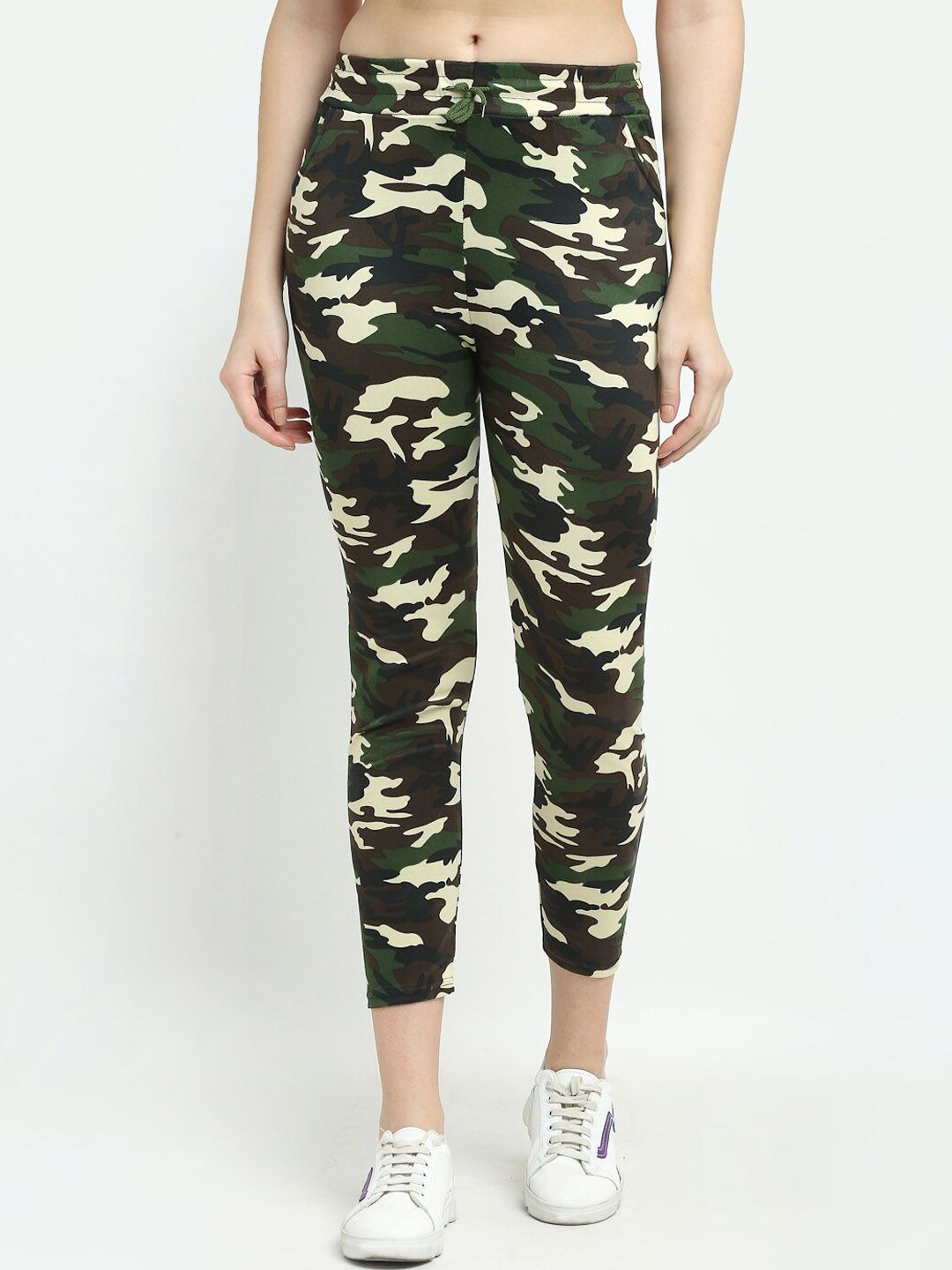 TAG 7 Women Green Camouflage Printed Comfort Wrinkle Free Trousers Price in India