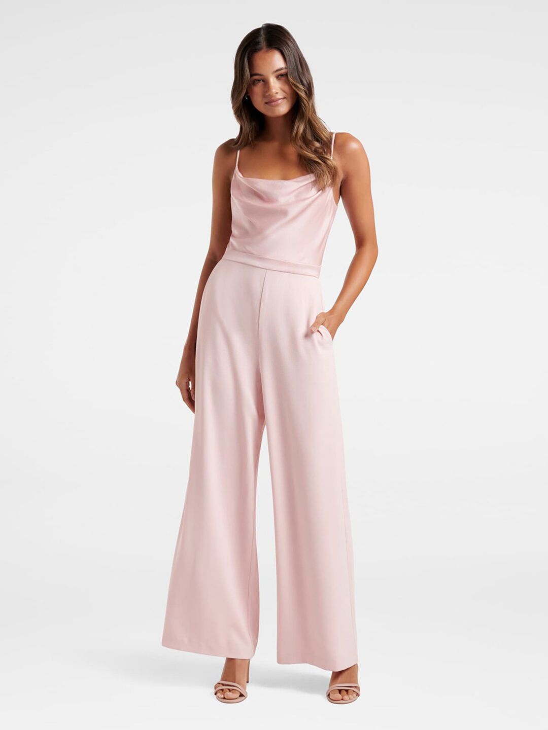 Forever New Pink Cowl Neck Basic Jumpsuit