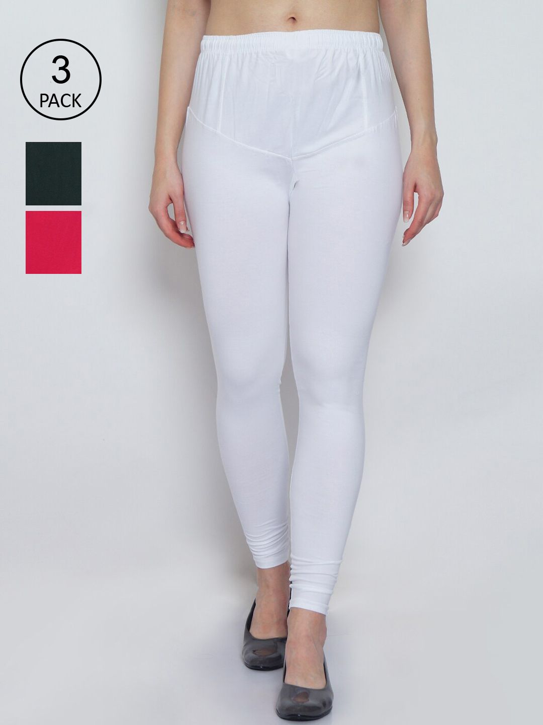 GRACIT Women White & Pink Pack Of 3 Solid Leggings Price in India