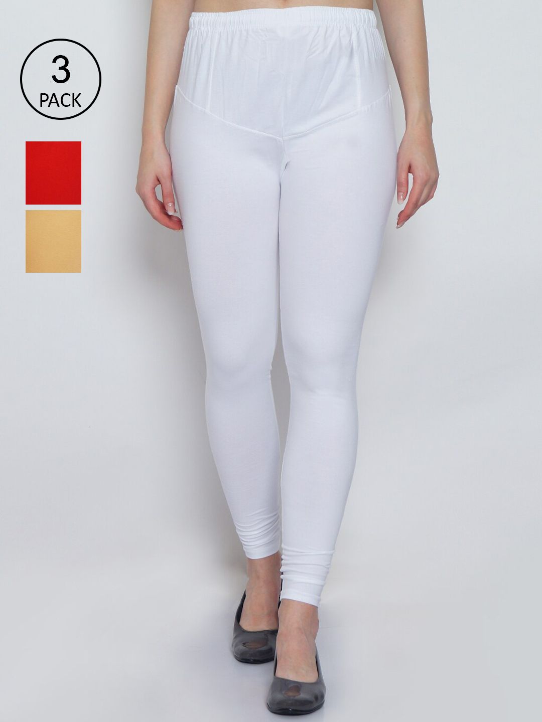 GRACIT Women Pack of 3 White & Red Solid Leggings Price in India